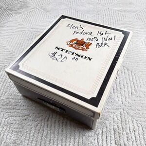 Stetson Vintage Hat Box Storage Case White Black Crest Logo Display Accessory